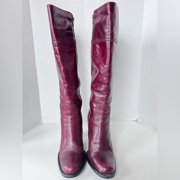 DIBA Tall Red Wine Leather Heel Boots Women’s Size 40 - Picture 3 of 9